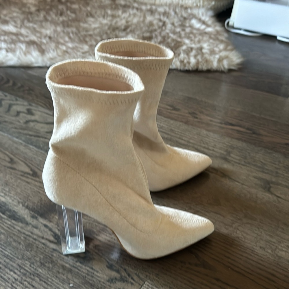 Suede clear heel boots